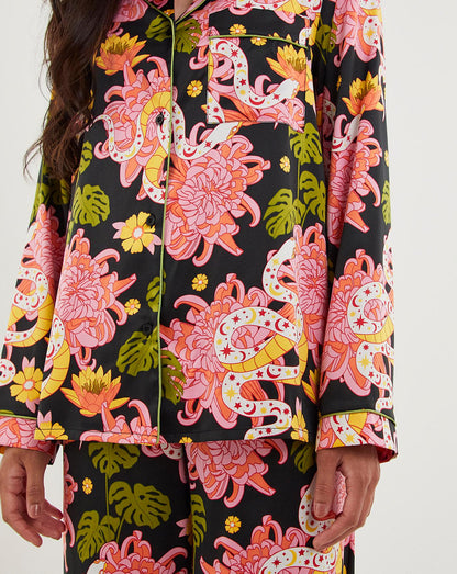  Chelsea Peers Woven Satin Snake Floral PJ Set| Multi