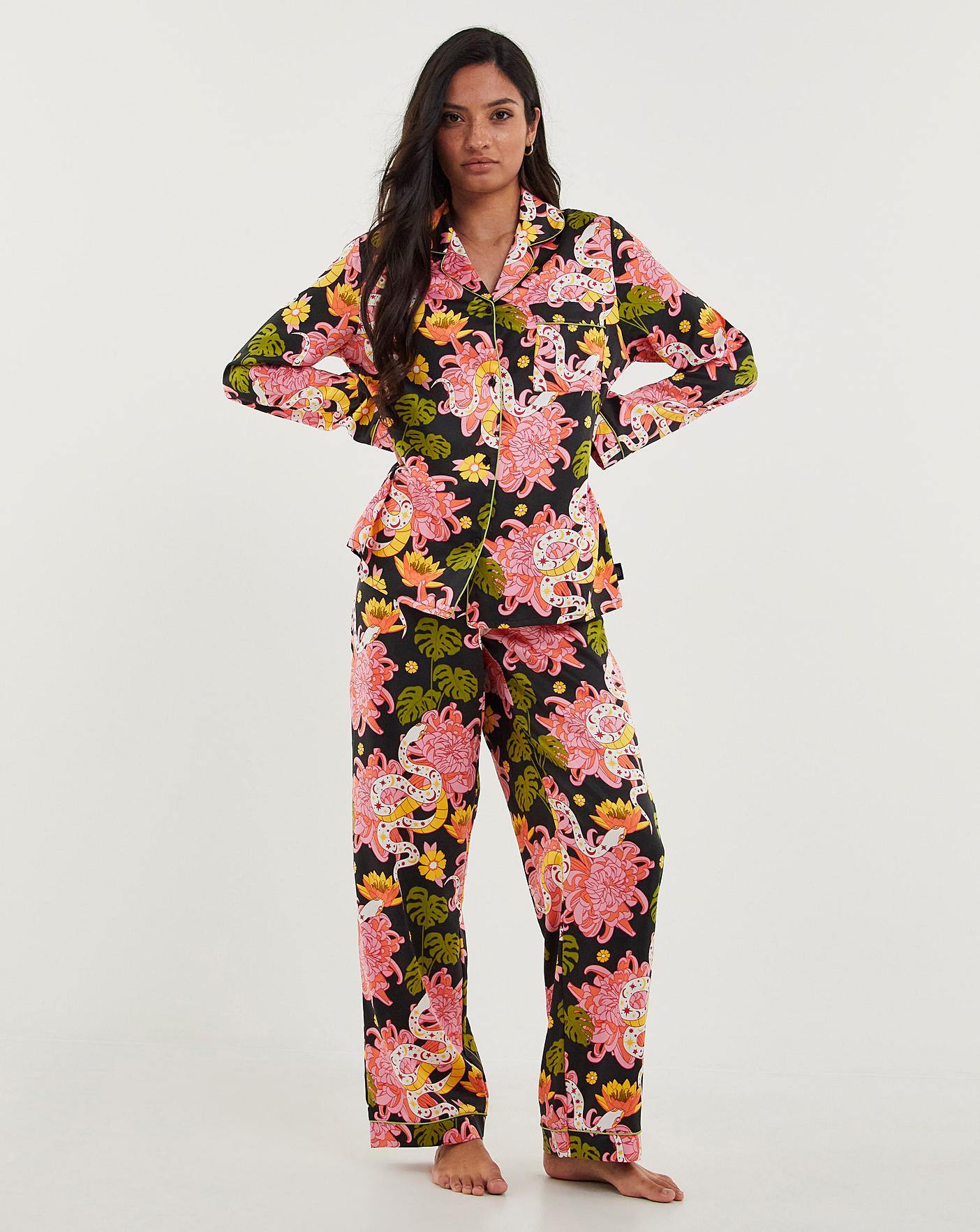  Chelsea Peers Woven Satin Snake Floral PJ Set| Multi