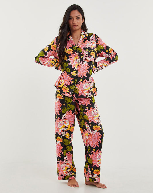  Chelsea Peers Woven Satin Snake Floral PJ Set| Multi