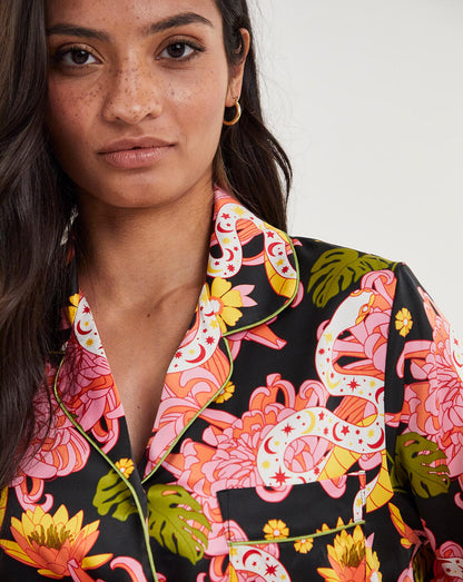  Chelsea Peers Woven Satin Snake Floral PJ Set| Multi
