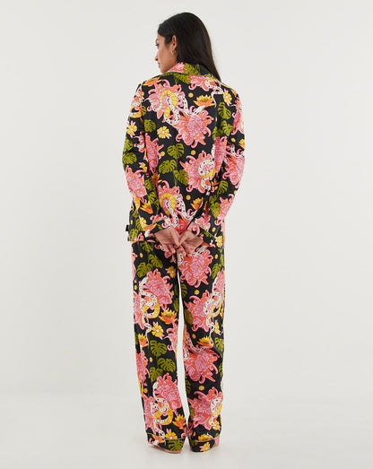  Chelsea Peers Woven Satin Snake Floral PJ Set| Multi