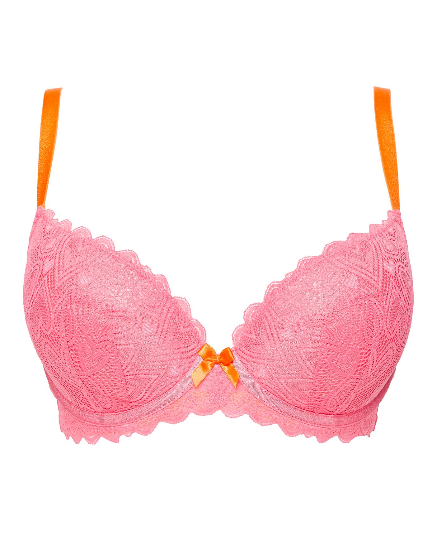  Ann Summers Heart To Heart Padded Plunge Wired Bra| Pink/Orange