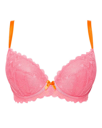  Ann Summers Heart To Heart Padded Plunge Wired Bra| Pink/Orange