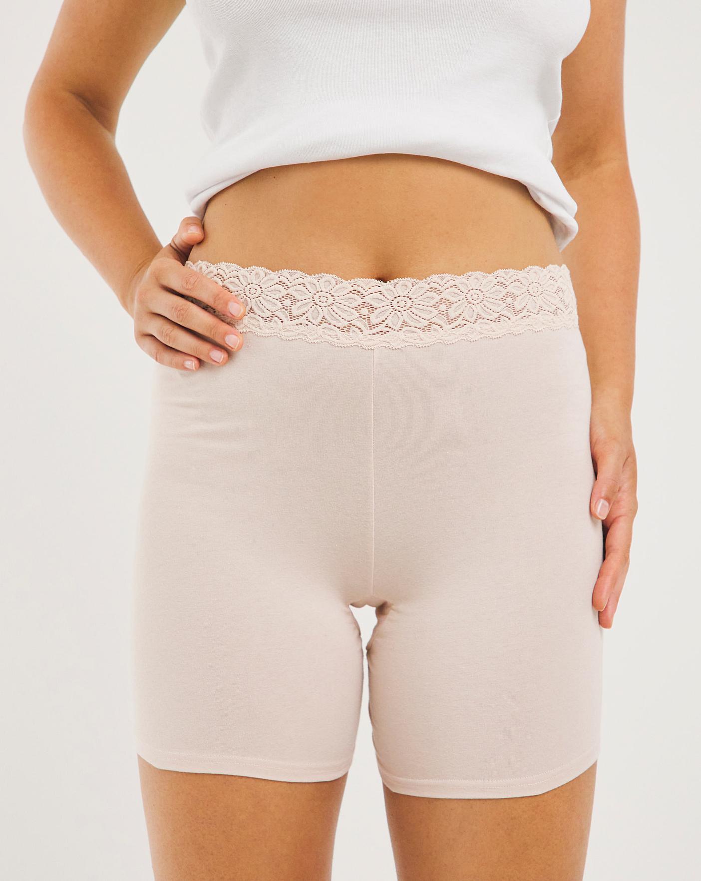  2 Pack Lace Trim Cotton Comfort Shorts| Black/Blush