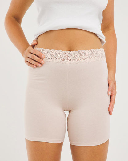  2 Pack Lace Trim Cotton Comfort Shorts| Black/Blush