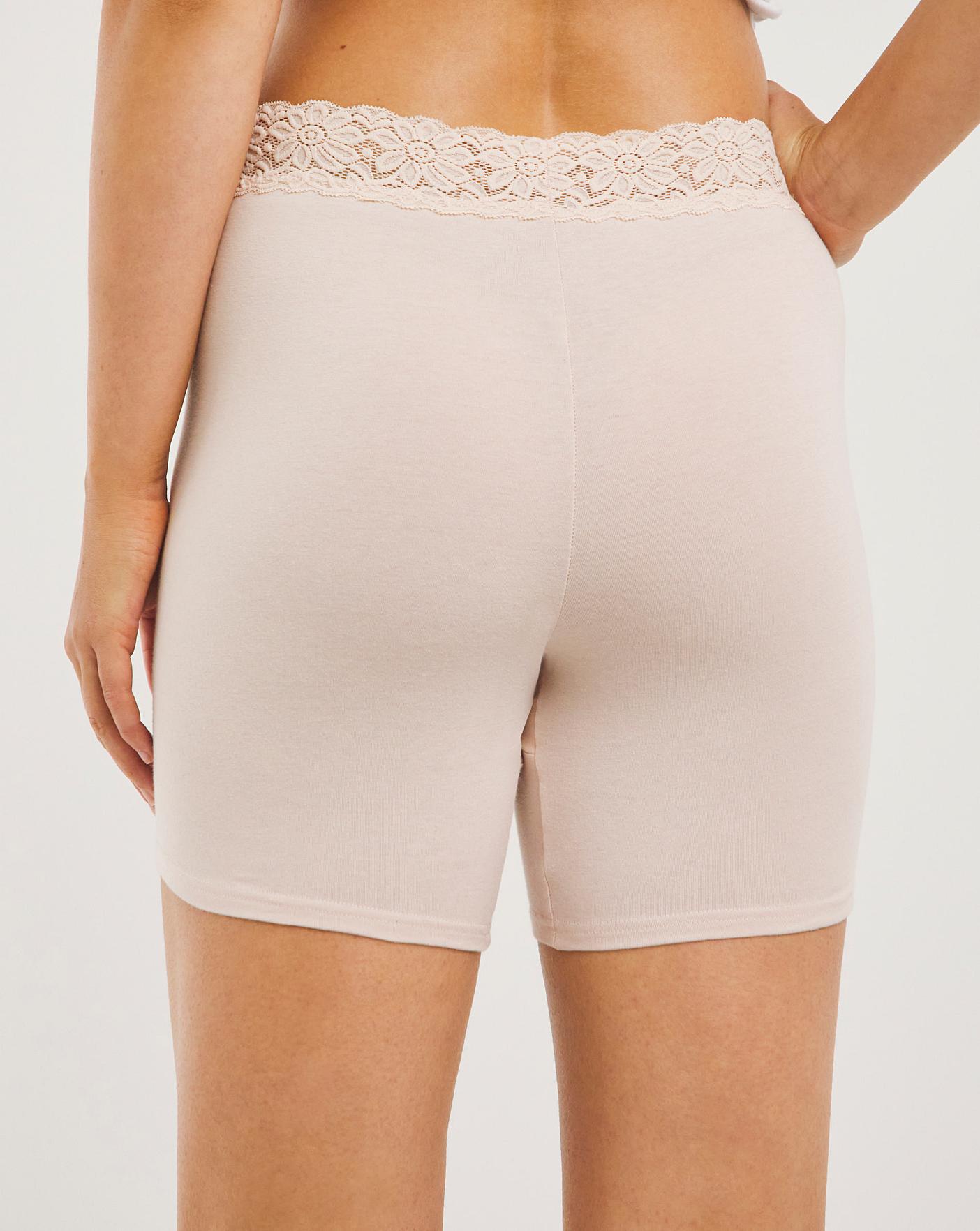 2 Pack Lace Trim Cotton Comfort Shorts| Black/Blush