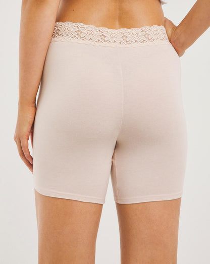  2 Pack Lace Trim Cotton Comfort Shorts| Black/Blush