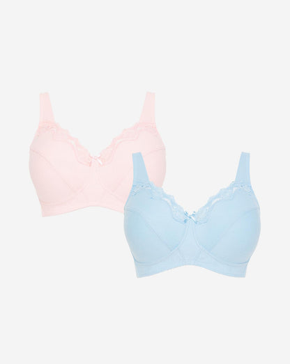  Pretty Secrets Sarah 2 Pack Full Cup Non Wired Bras| Lotus/Pale Blue