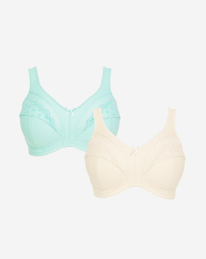  Pretty Secrets Sally 2 Pack Minimiser Non Wired Bras| Wheat/Mint