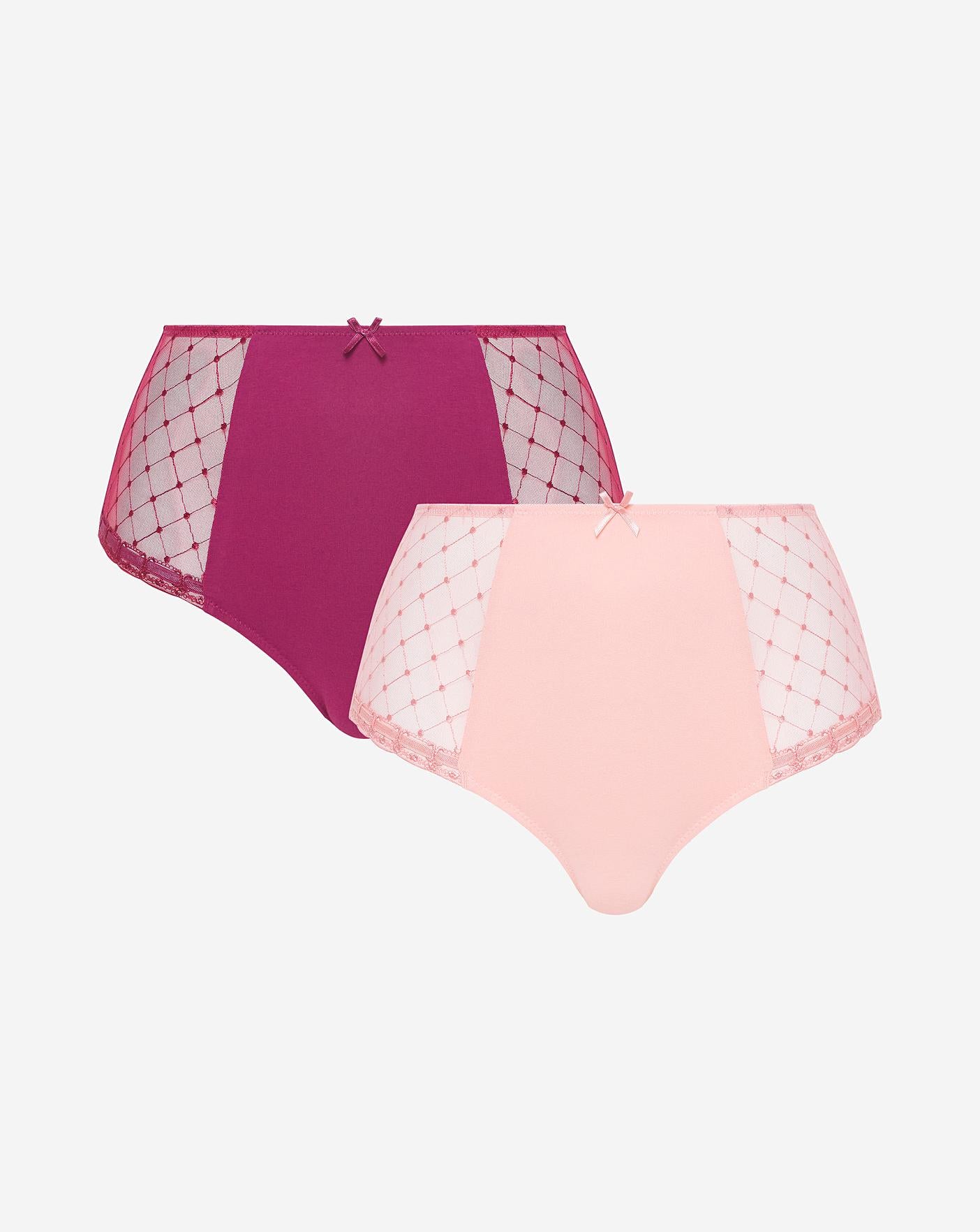  2 Pack Rachel Everyday Midi Brief All Over Embroidery| Wine/Pink
