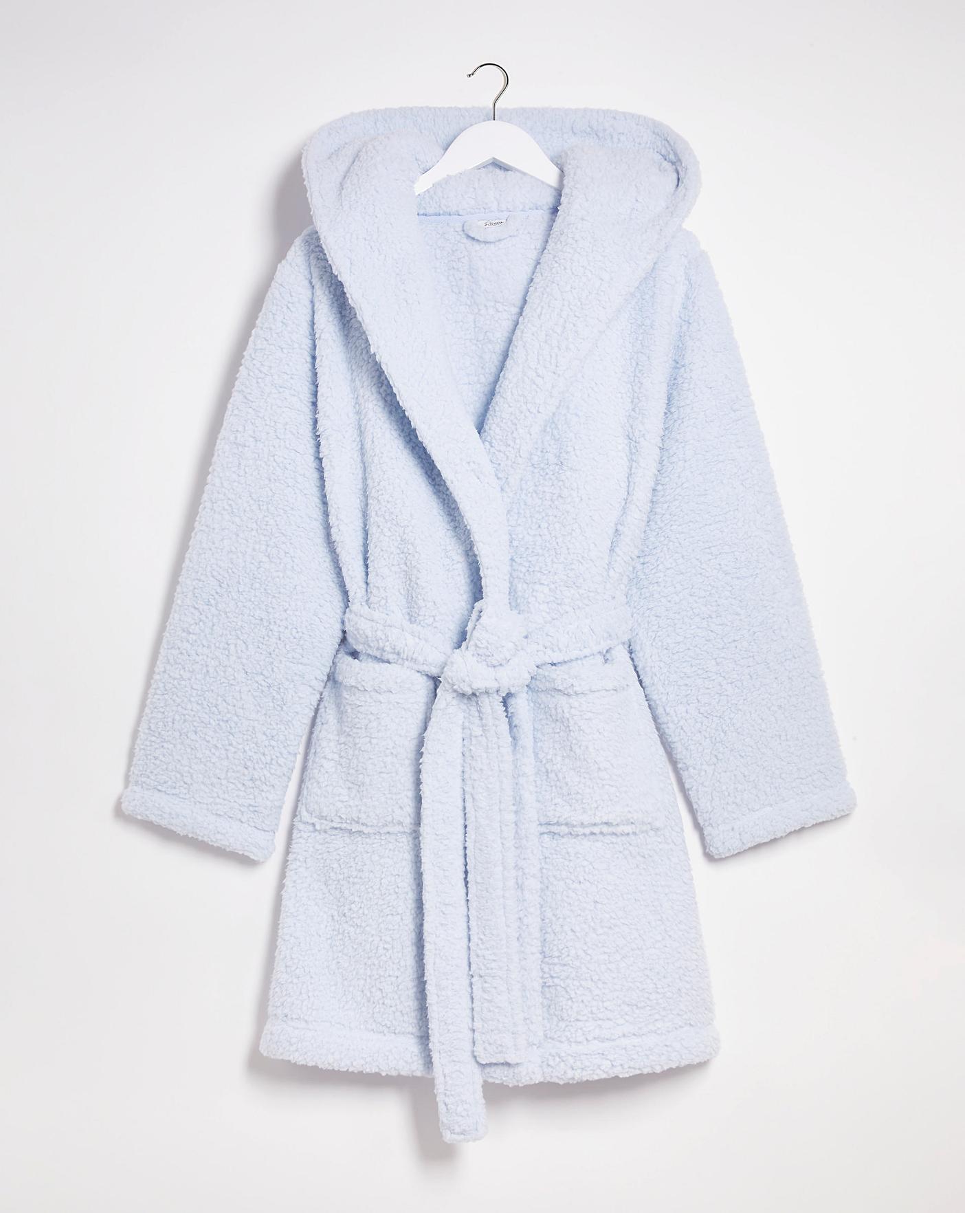  Pretty Secrets Short Sherpa Hooded Dressing Gown| Light Blue