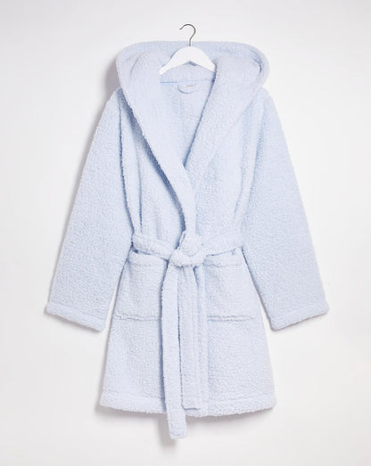  Pretty Secrets Short Sherpa Hooded Dressing Gown| Light Blue