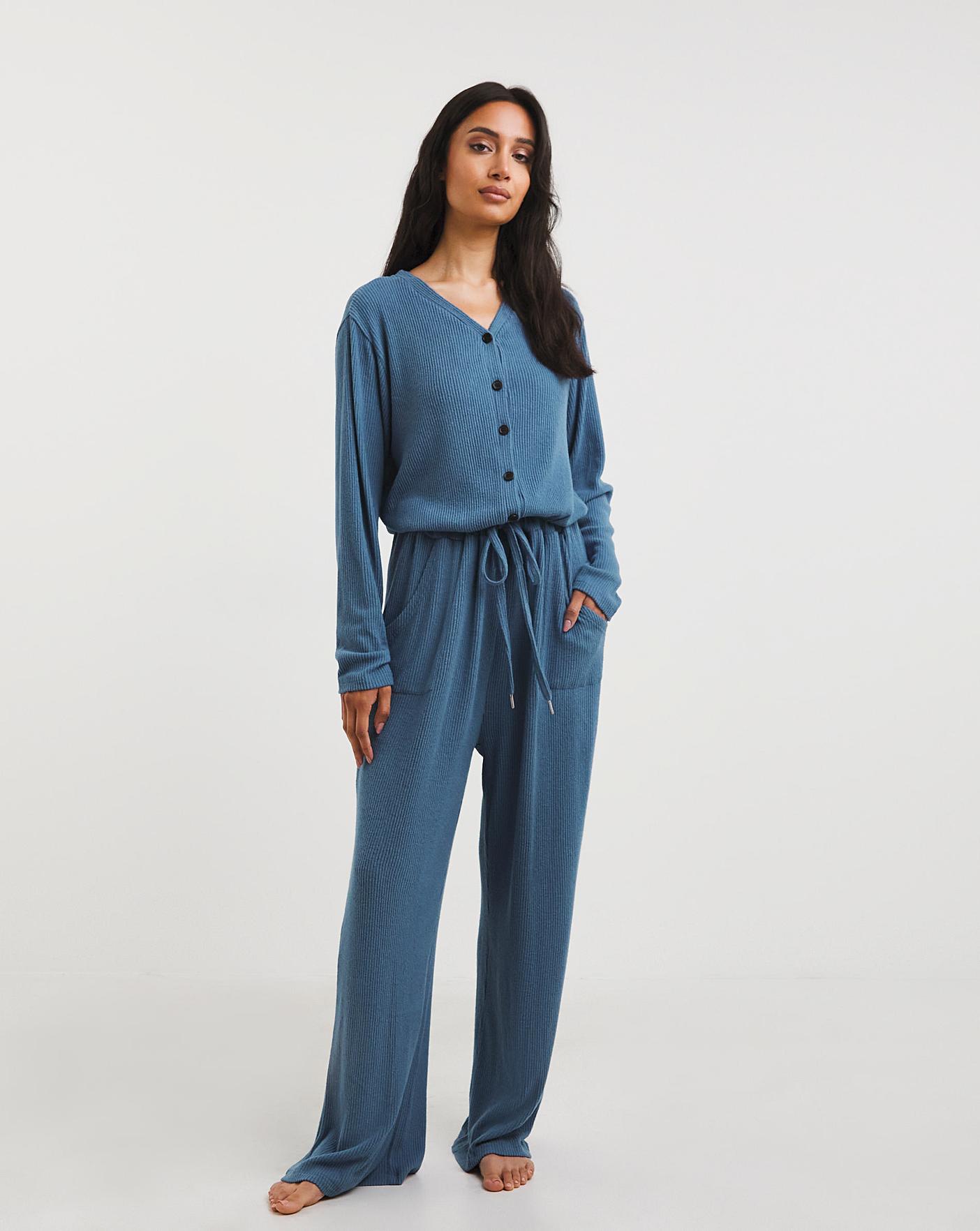  Pretty Secrets Wide Leg Knit Lounge Jumpsuit| Blue
