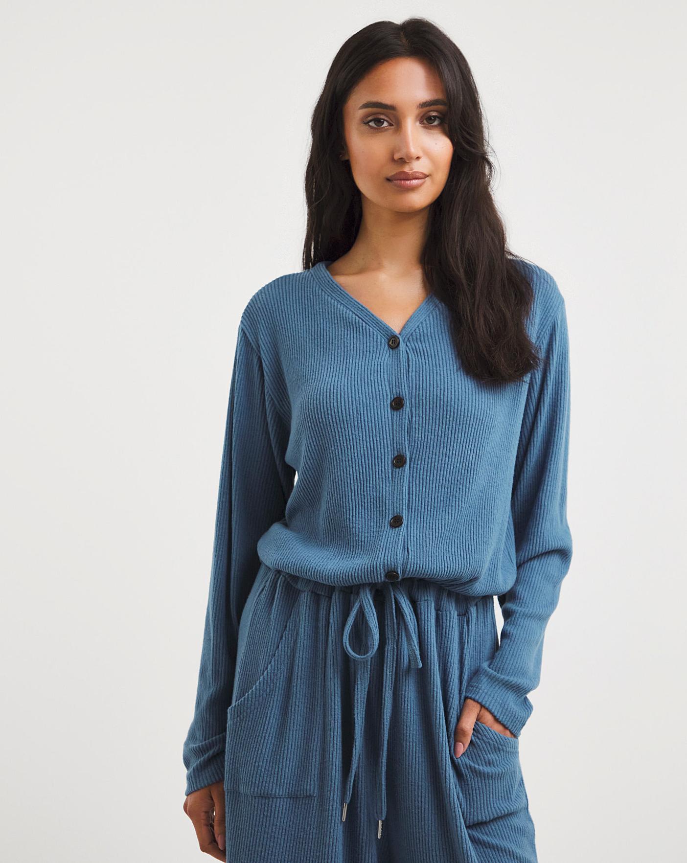  Pretty Secrets Wide Leg Knit Lounge Jumpsuit| Blue
