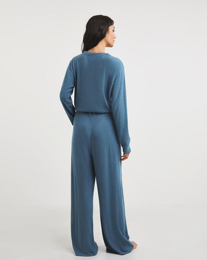  Pretty Secrets Wide Leg Knit Lounge Jumpsuit| Blue