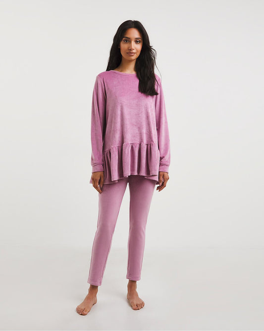  Pretty Secrets Velour Peplum Top & Legging Lounge Set| Pink