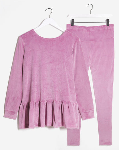  Pretty Secrets Velour Peplum Top & Legging Lounge Set| Pink