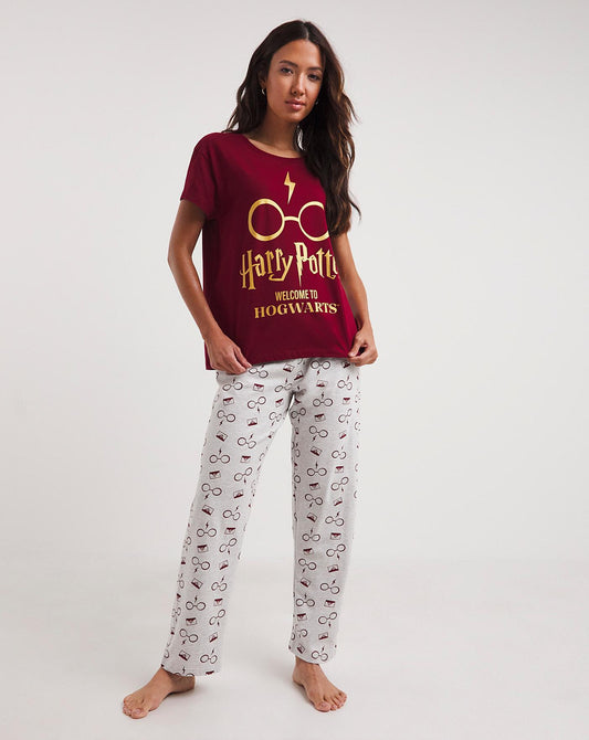 Warner Bros Harry Potter T-shirt Pyjama Set| Burgundy