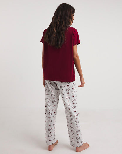 Warner Bros Harry Potter T-shirt Pyjama Set| Burgundy