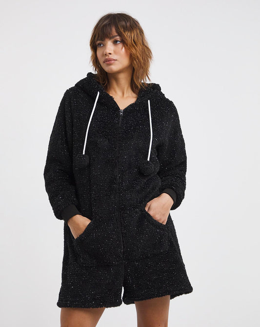  Pretty Secrets Glitter Short Onesie| Black