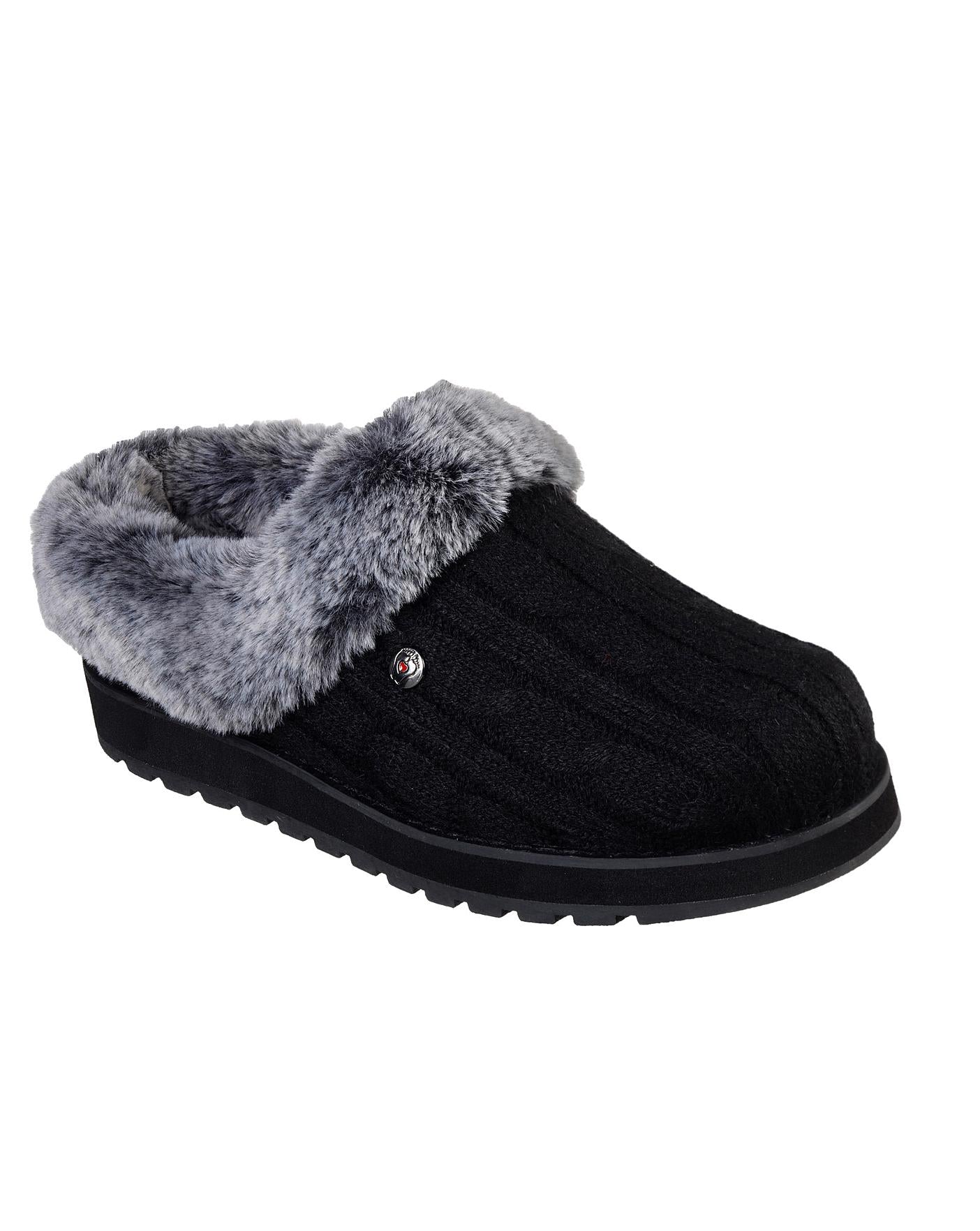  Skechers Wide Ice Angel Knitted Mule Slippers E Fit| Black