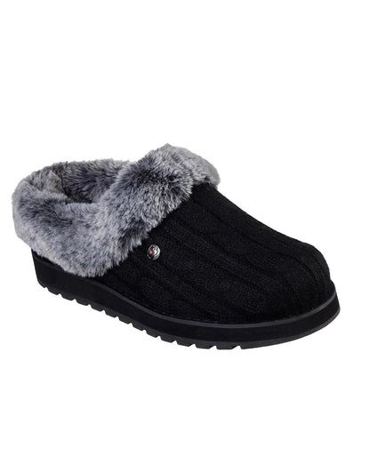  Skechers Wide Ice Angel Knitted Mule Slippers E Fit| Black