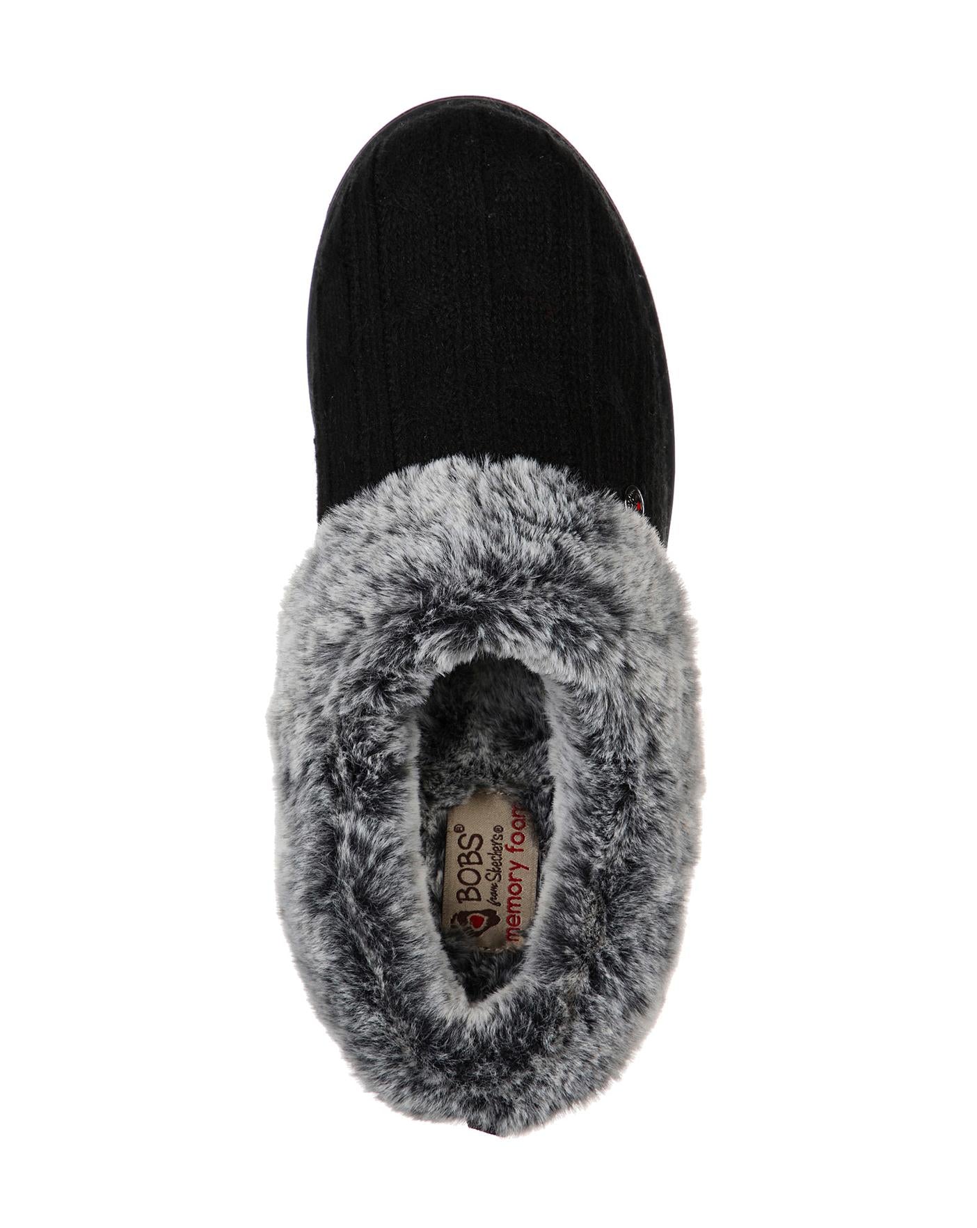 Skechers Wide Ice Angel Knitted Mule Slippers E Fit| Black
