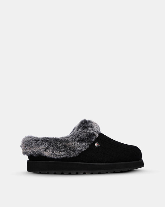  Skechers Wide Ice Angel Knitted Mule Slippers E Fit| Black