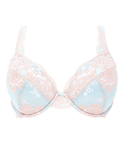  Contemporary Lace Padded Plunge Bra| Blue/Peach