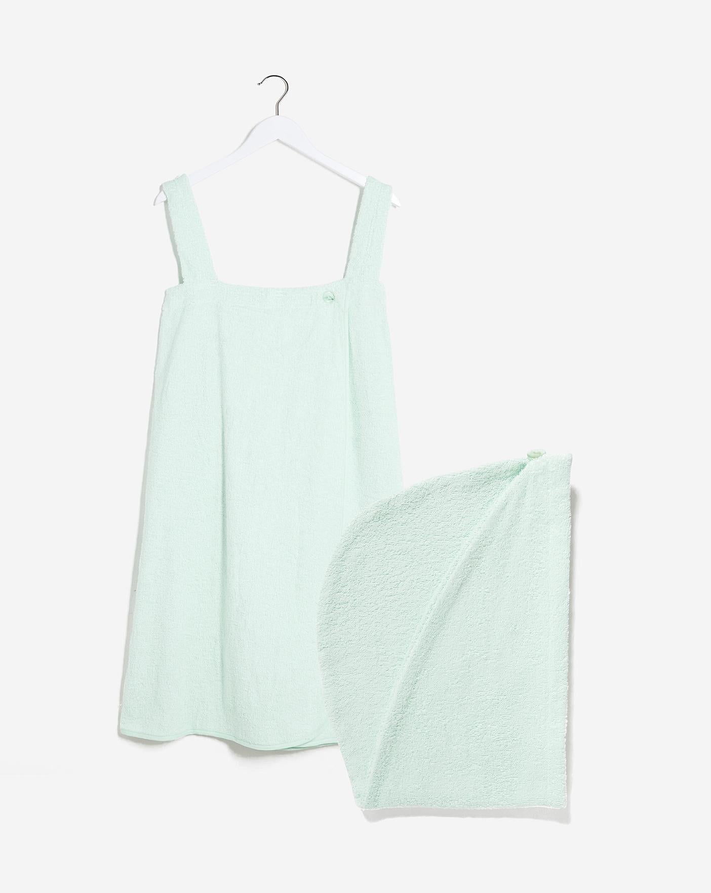  Pretty Secrets Value Cotton Shower Wrap And Turban| Pale Green