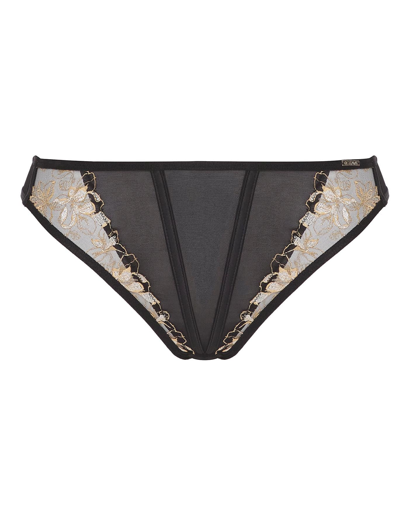  Figleaves Curve Utopia Embroidery Midi High Leg Briefs| Black/Gold