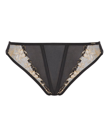  Figleaves Curve Utopia Embroidery Midi High Leg Briefs| Black/Gold