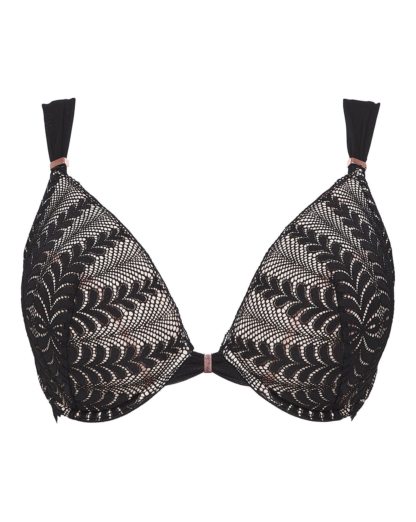  Figleaves Curve Opulence Lace Underwired Padded Plunge Bra| Black