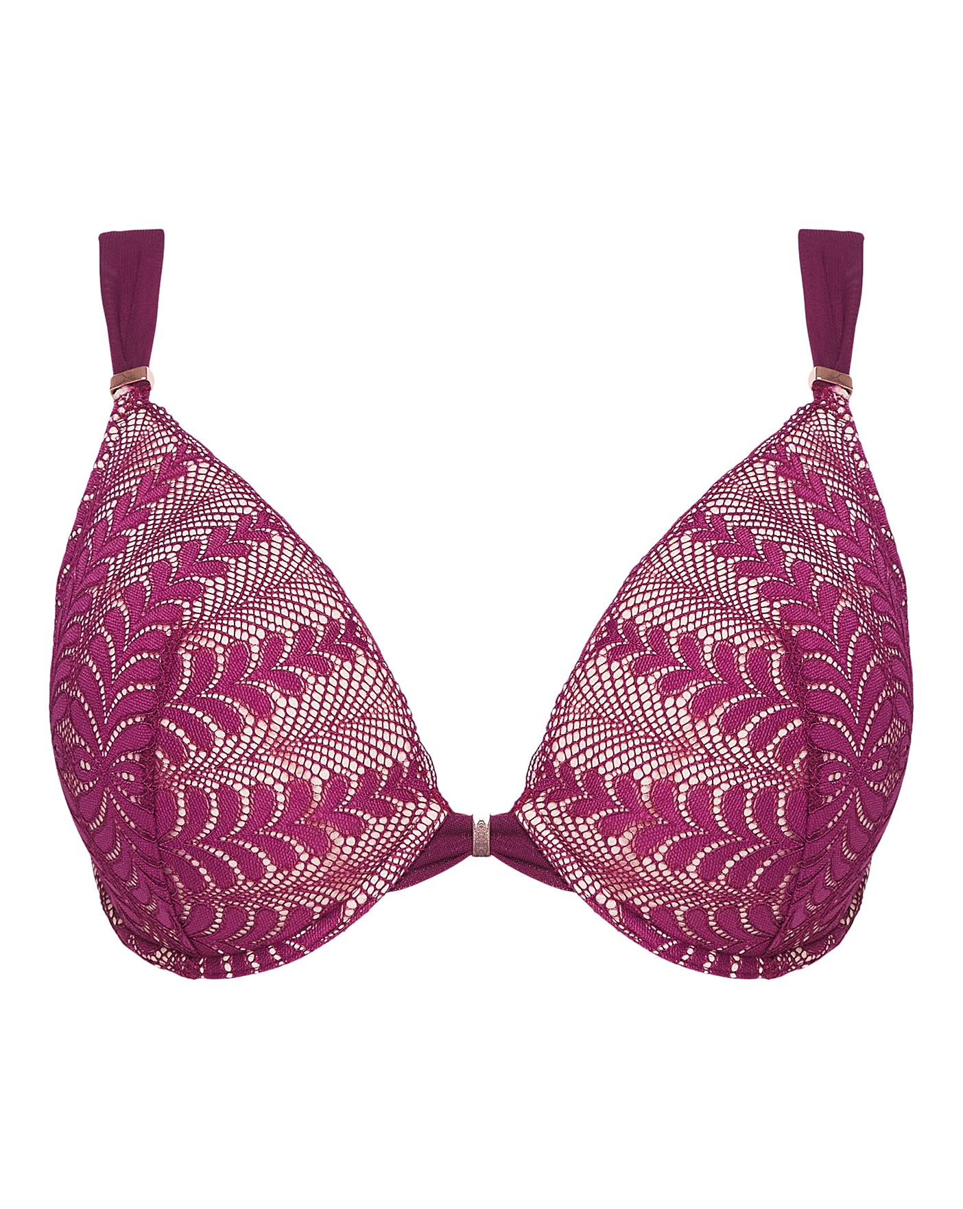  Figleaves Curve Opulence Lace Underwired Padded Plunge Bra| Raspberry