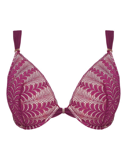  Figleaves Curve Opulence Lace Underwired Padded Plunge Bra| Raspberry