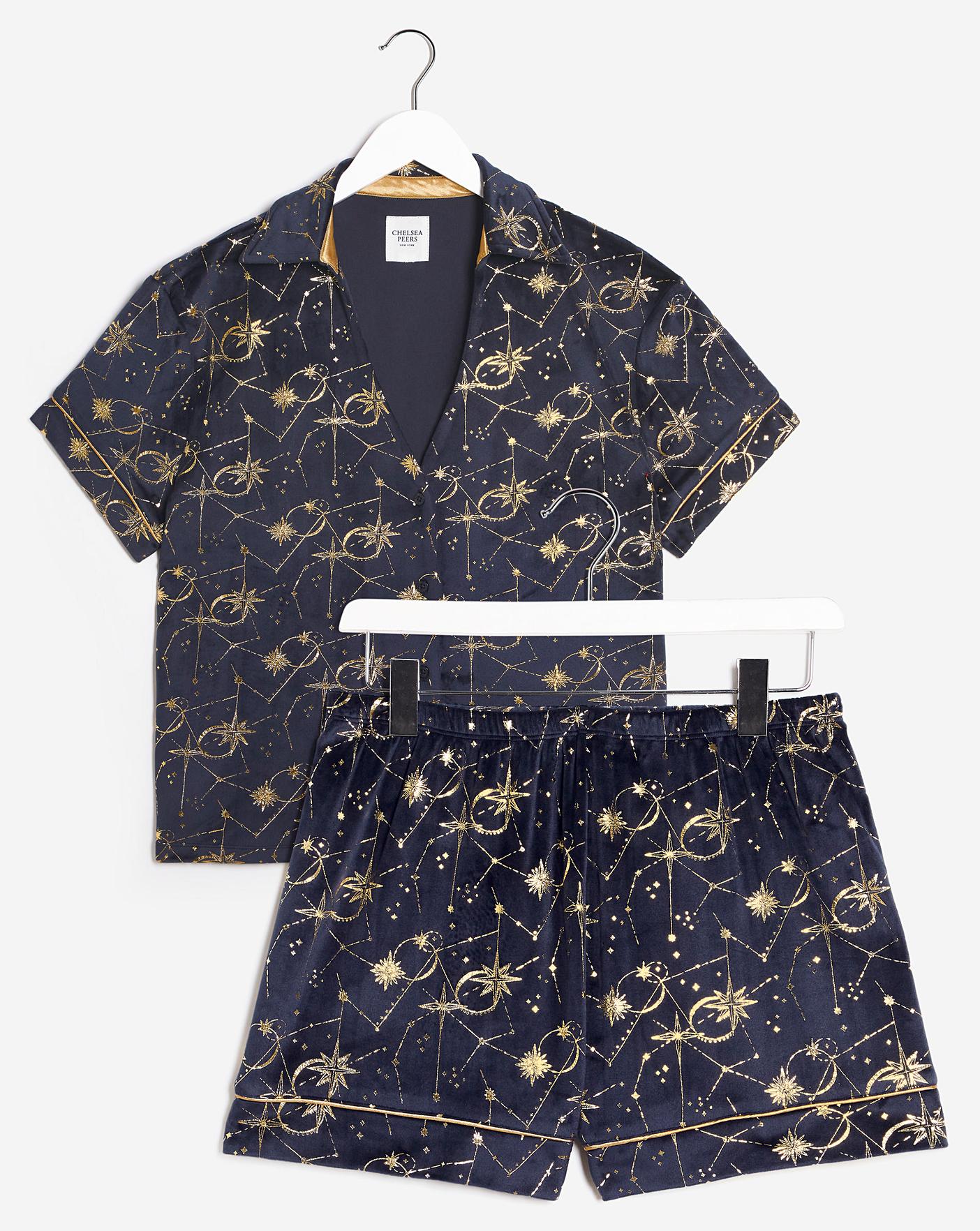  Chelsea Peers Velour Celestial Print Shortie PJ Set| Navy