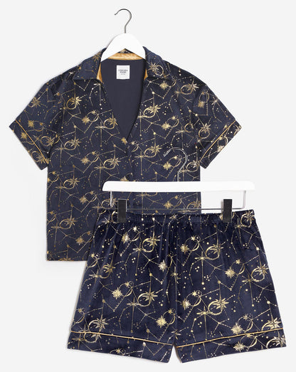  Chelsea Peers Velour Celestial Print Shortie PJ Set| Navy