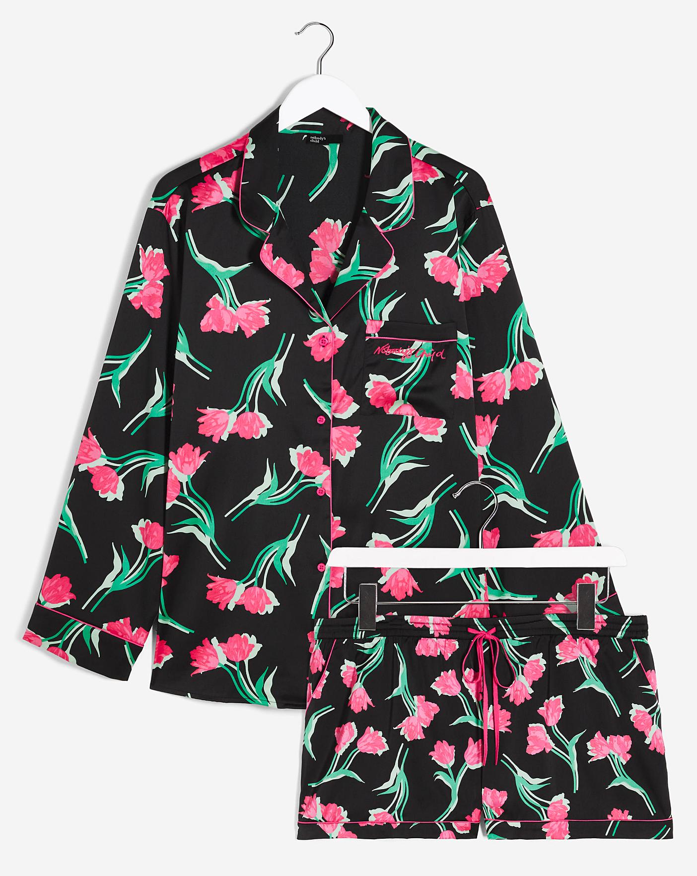  Nobodys Child Satin Revere Long Sleeve PJ Set| Black