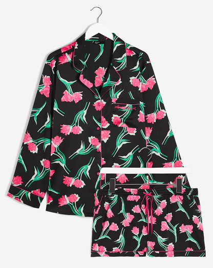  Nobodys Child Satin Revere Long Sleeve PJ Set| Black