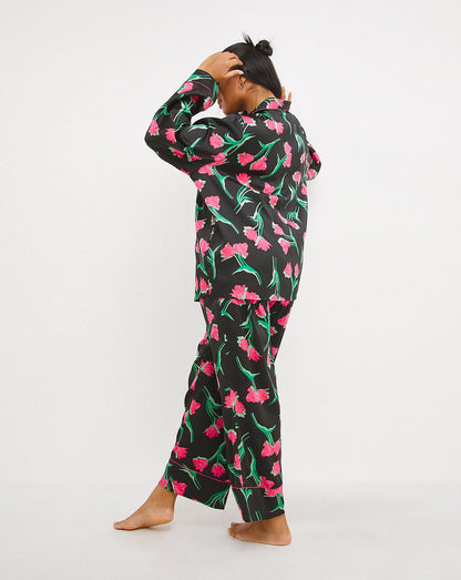  Nobodys Child Satin Revere Long Sleeve PJ Set| Black