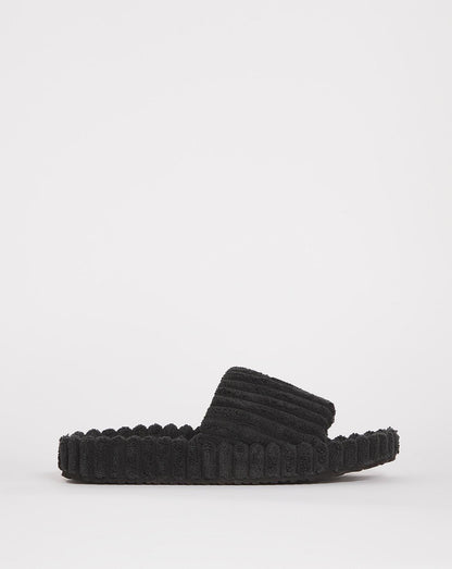 Simply Be Cadiz Ribbed Towelling Slider Slippers Ex Wide Fit| Black