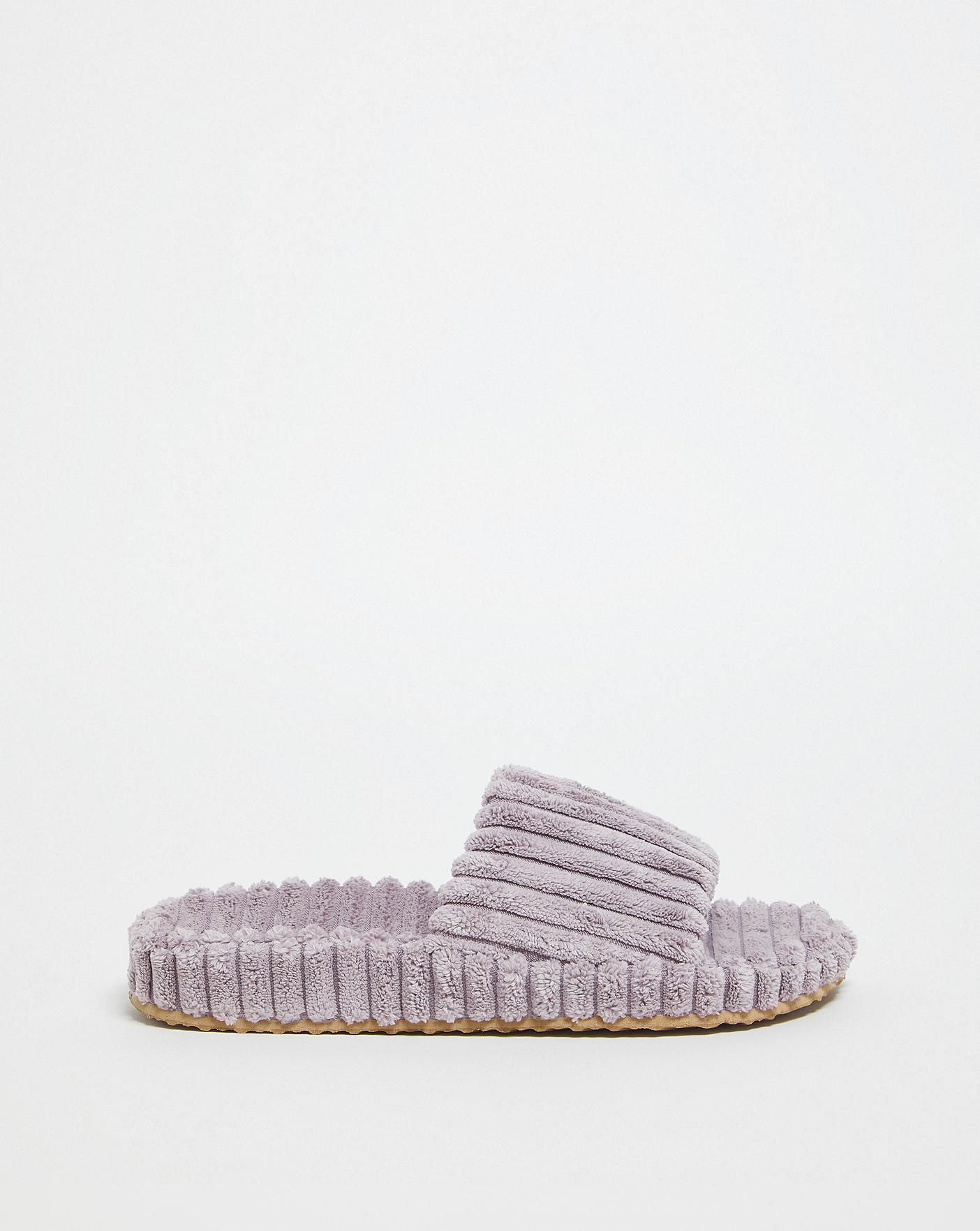 Simply Be Cadiz Ribbed Towelling Slider Slippers Ex Wide Fit| Mauve