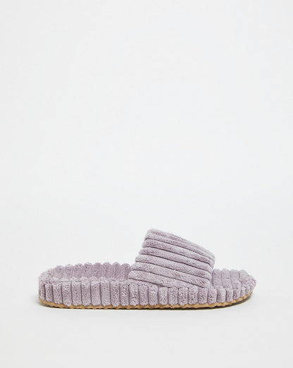 Simply Be Cadiz Ribbed Towelling Slider Slippers Ex Wide Fit| Mauve