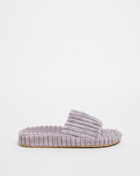 Simply Be Cadiz Ribbed Towelling Slider Slippers Ex Wide Fit| Mauve