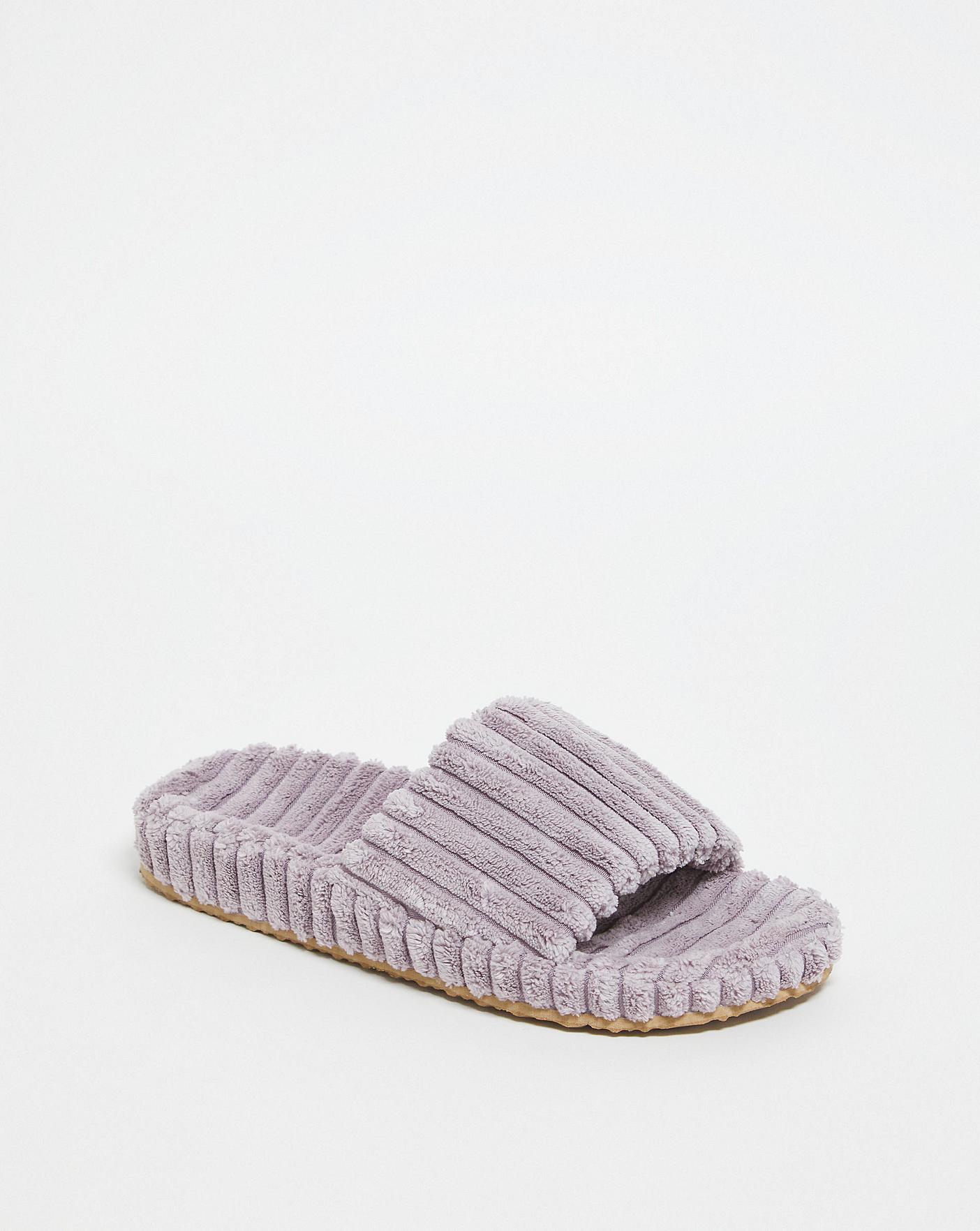 Simply Be Cadiz Ribbed Towelling Slider Slippers Ex Wide Fit| Mauve