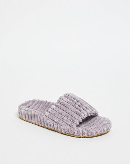 Simply Be Cadiz Ribbed Towelling Slider Slippers Ex Wide Fit| Mauve