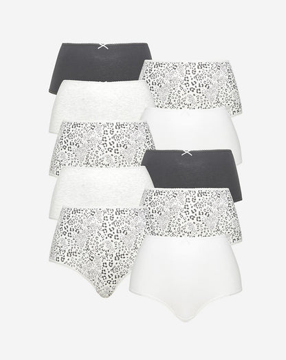  Pretty Secrets 10 Pack Cotton Full Briefs| Grey Animal