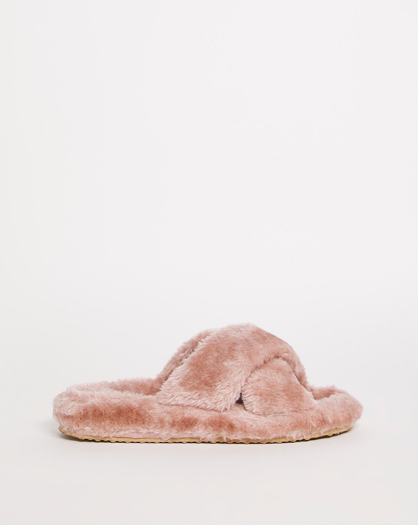 Simply Be Nanny Crossover Strap Footbed Slippers Ex Wide Fit Simply Comfort| Pink