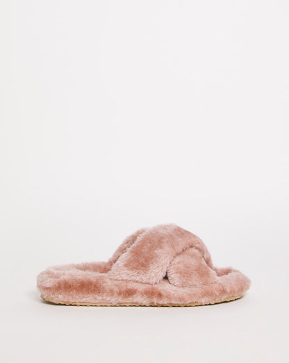 Simply Be Nanny Crossover Strap Footbed Slippers Ex Wide Fit Simply Comfort| Pink