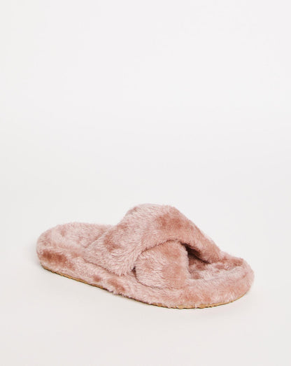 Simply Be Nanny Crossover Strap Footbed Slippers Ex Wide Fit Simply Comfort| Pink